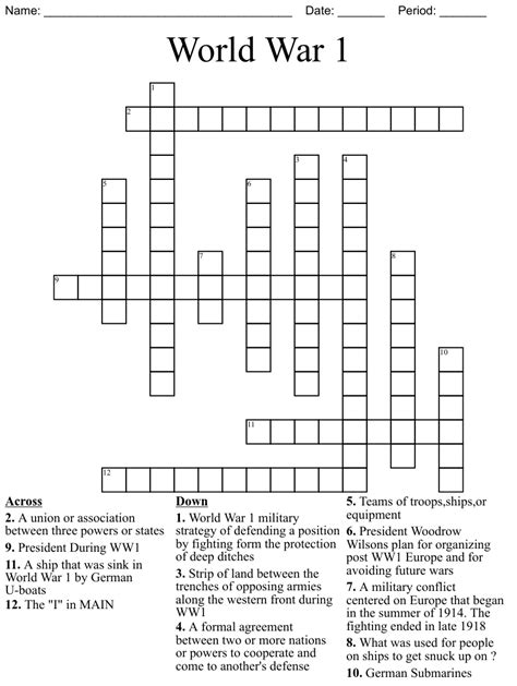 World War 1 Crossword Wordmint