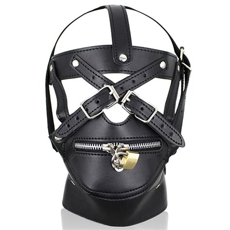 Camatech Pu Leather Bdsm Bondage Hoods Zipper Head Sexy Mask Harness