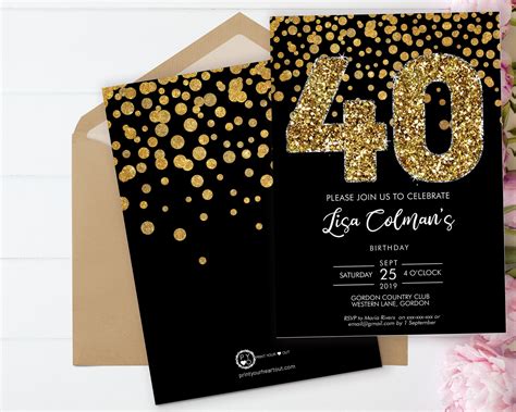 Diy 40th Birthday Confetti Invitation Printable Template Etsy España
