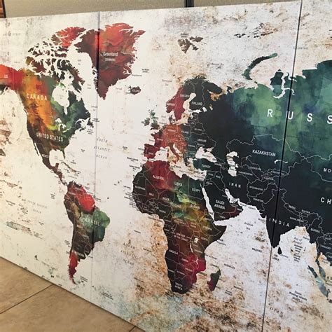 45x90 World Map 3 Panel Canvas Print World Map Art World Map Wall