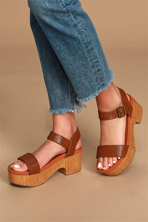 Cute Tan Heels Wooden Platform Heels High Heeled Sandals Lulus