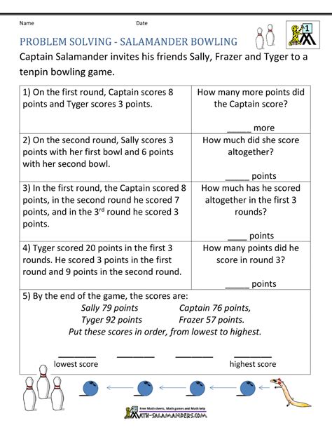 The problems on this worksheet include word problems phrased as questions, such as: Math Problems for children 1st Grade