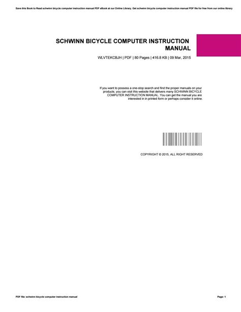 Schwinn Bicycle Computer Manual