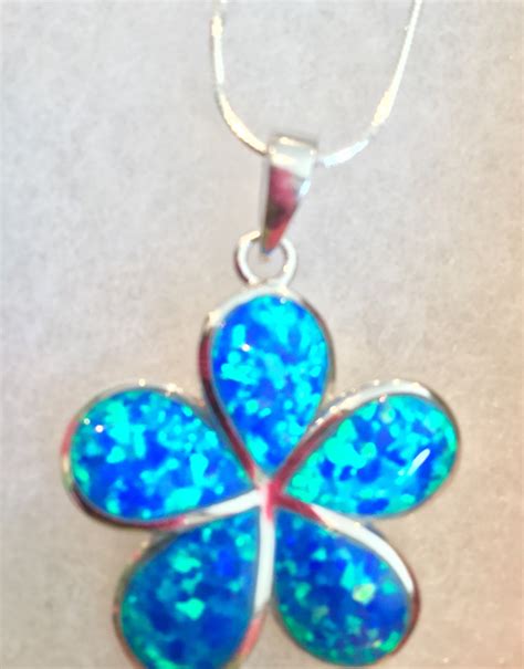 Blue Opal Plumeria Pendant Hawaiian Jewelry Silver Etsy