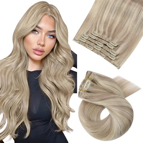 Moresoo Clip In Hair Extensions Ash Blonde Highlight