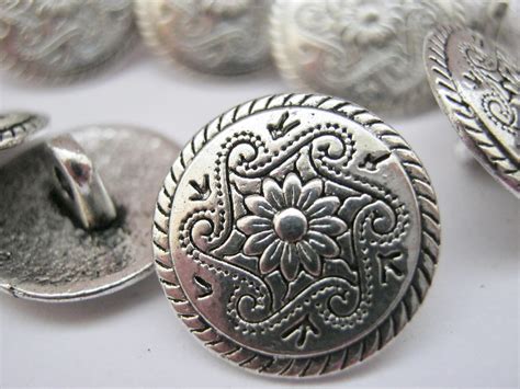 10 Silver Flower Metal Shank Buttons 15mm Silver Coat Jacket Etsy Uk