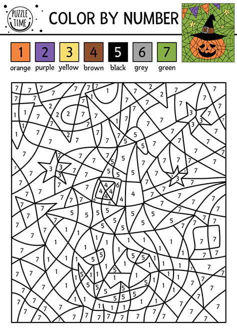 Vector Halloween Color By Number Activity With Cute Pumpkin Lantern In