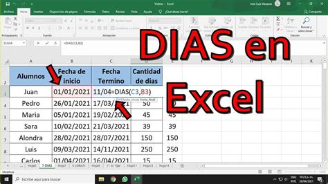 Excel Formula Para Contar D As Entre Fechas Youtube