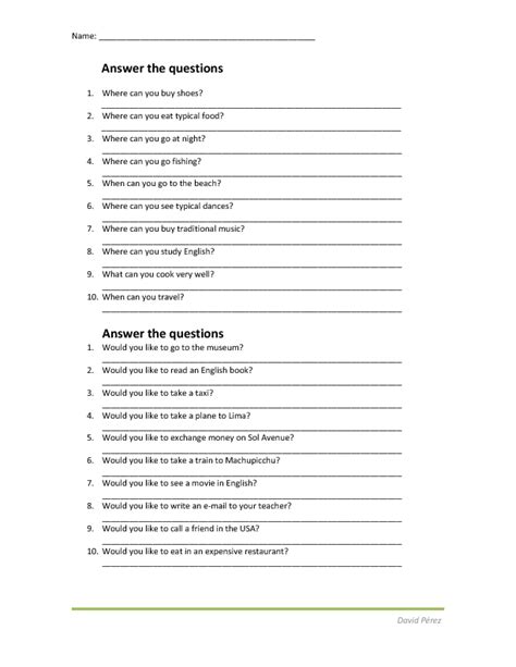 Ask And Answer Questions Using Would Like
