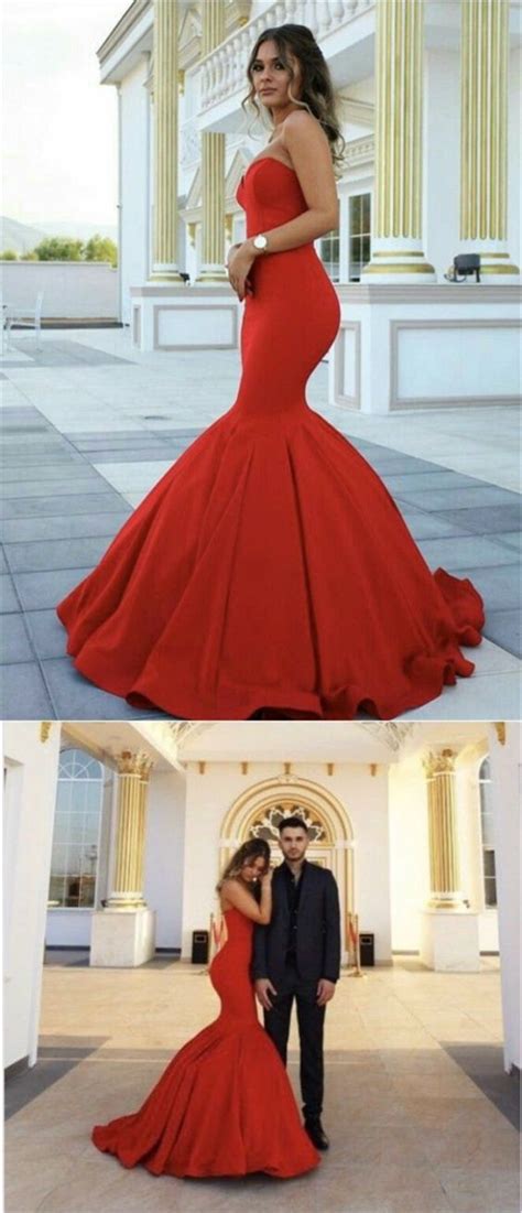 Elegant Sweetheart Red Mermaid Prom Dress Bodycon Mermaid Party Dress With Sweep Train B0269 On