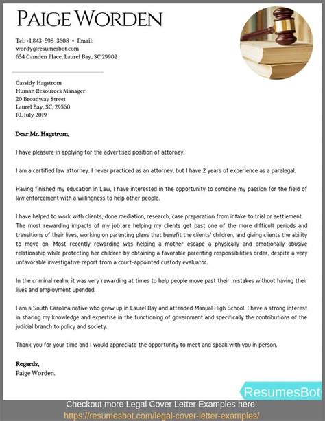 Legal Professional Cover Letter