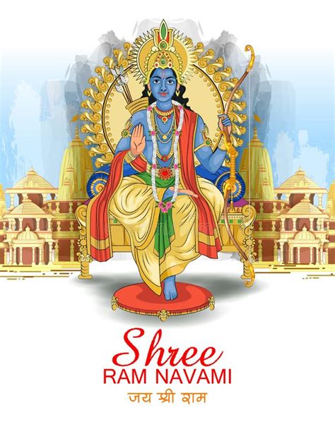 Lord Rama For India Festival Happy Ram Navami Background With Hindi Greetings Jai Shree Ram