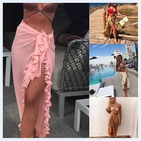 Women Bikini Cover Up Summer Chiffon Ruffle Beach Skirts Ladies Sunproof Swimsuit Shawls Bathing