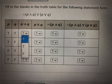 Solved Fill In The Blanks In The Truth Table For The