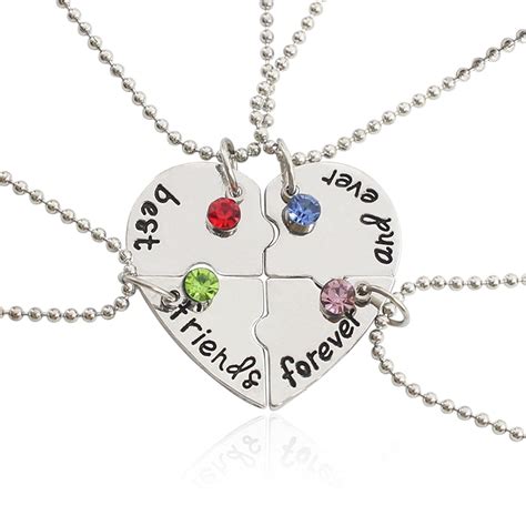 4 Pcsset Trendy Best Friend Necklaces Broken Heart Pendant Necklace Inlaid Milti Rhinestone Bff