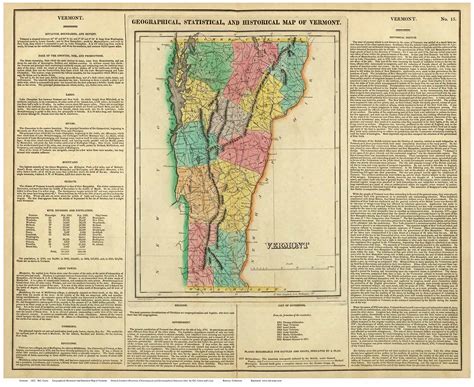 Vermont 1822 Carey State Map With Text Old State Map Reprint Old Maps