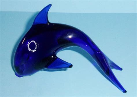 V Nason Cobalt Blue Murano Glass Dolphin Figurine With Label Italian