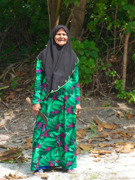 Smiling Maldivian Old Woman In Traditional Clothes Editorial