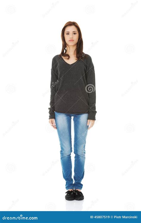 Woman Standing From The Front Stock Image Image Of Portrait Brunette
