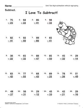 Free basic subtraction worksheets to work on single digit math facts. I Love to Subtract! (Two-Digit Subtraction Without ...