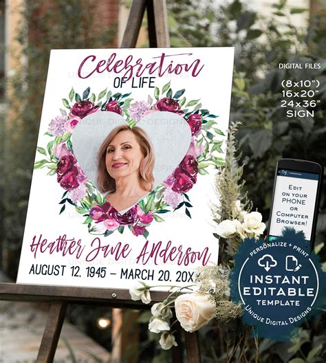 Funeral Welcome Sign, Celebration Of Life Poster, In Loving Memory