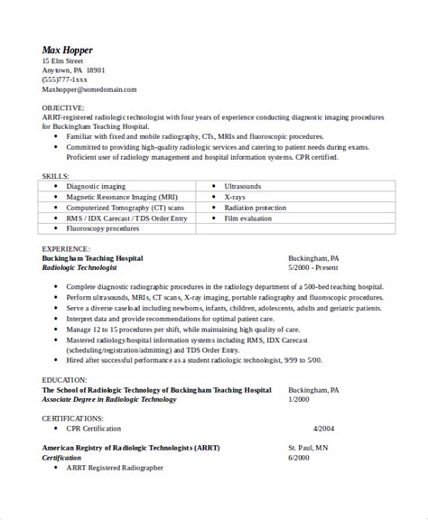 x ray technician objective resume sample