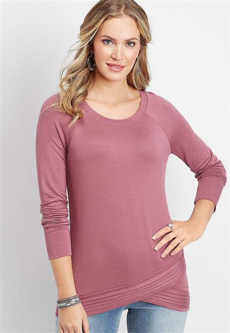 Long Sleeve Pleated Tulip Hem Pullover Pullover Shopping Outfit Pleated
