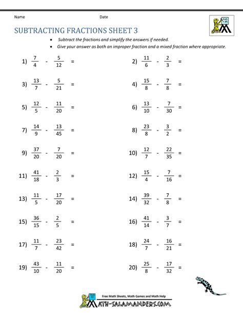 Worksheets Subtracting Mixed Numbers With Unlike Denominators