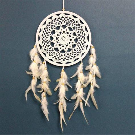 Large White Crochet Dream Catcher With Feathers 22cm X 60cm The