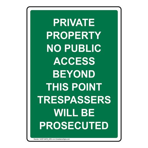 Portrait Private Property No Public Access Sign Nhep 34876grn