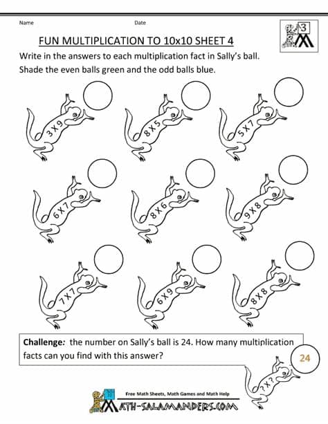 Fun Multiplication Worksheets to 10x10