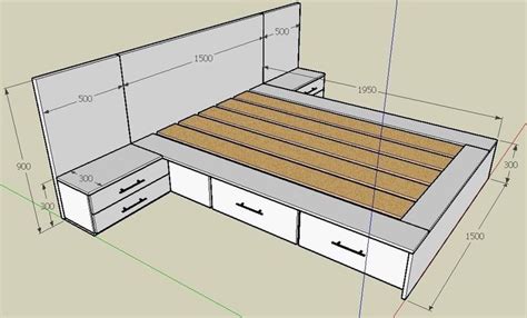 A Drawing Of A Bed With Drawers On The Bottom And Sides Along With