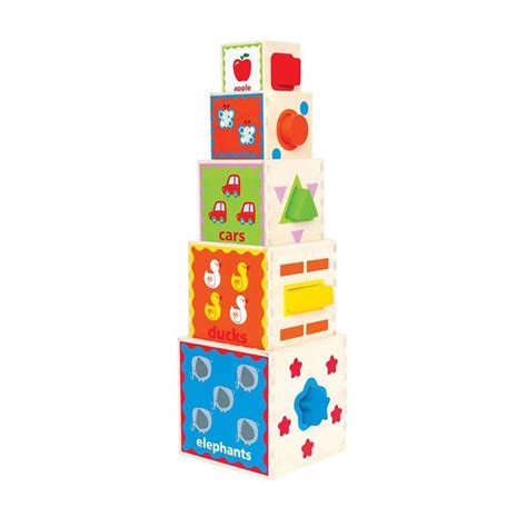Balón prisionero, zancos, lanzamiento de. Piramide de Juego Cinco cubos apilables con cinco lados cada uno con letras, números, dibujos ...