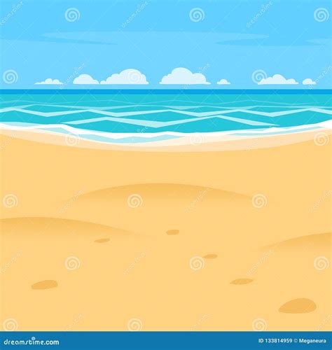 Sand Beach Simple Cartoon Style Background Sea Shore View Stock Vector
