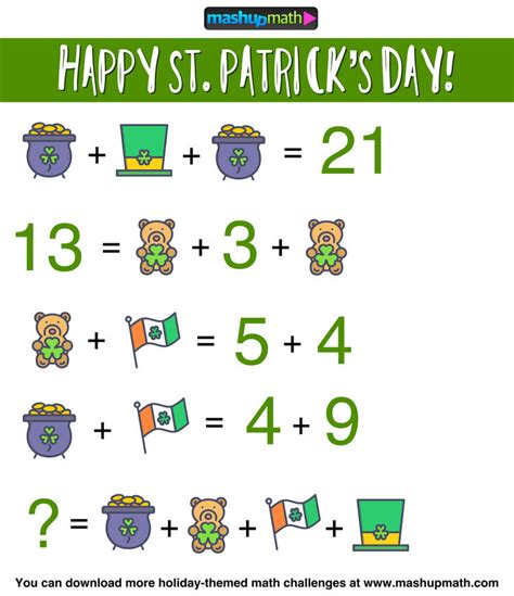 Free St Patricks Day Math Activities For Grades K 8 — Mashup Math