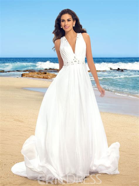 Being simple but looking gorgeous is your first priority. Simple V-Neck Beading Chiffon Beach Wedding Dress 11181229 ...