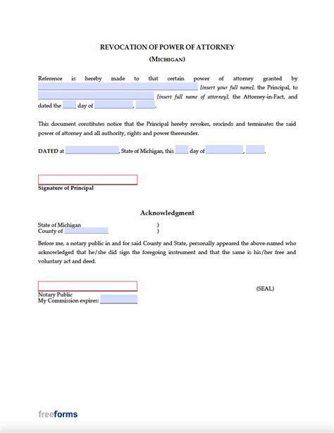 Free Michigan Revocation Of Power Of Attorney Form PDF WORD