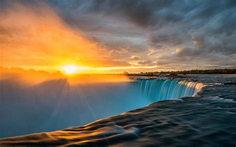 Niagara Falls Sun Rays Sunrise Clouds Wallpaper Nature And