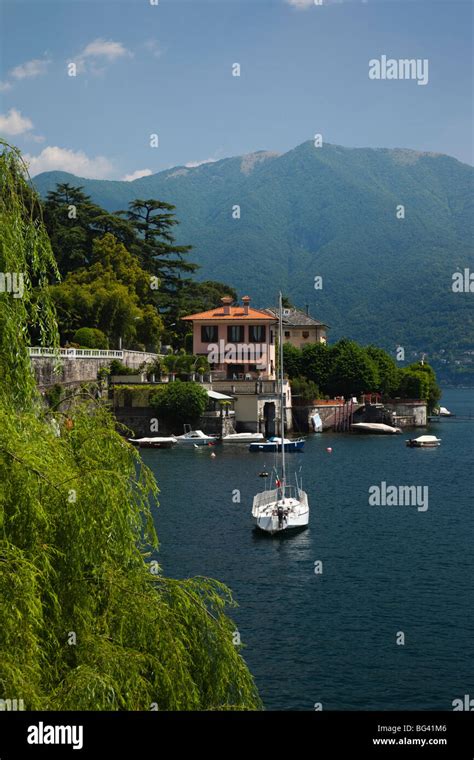 Italy Lombardy Lakes Region Lake Como Moltrasio Lakefront Stock