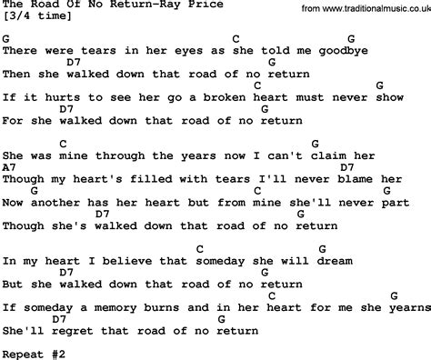 Country Music The Road Of No Return Ray Price Lyrics And Chords