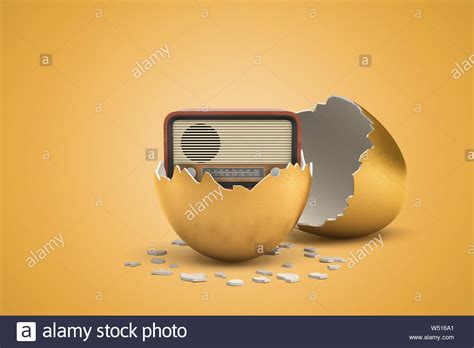 3d Rendering Of Retro Radio Set That Just Hatched Out From Golden Egg