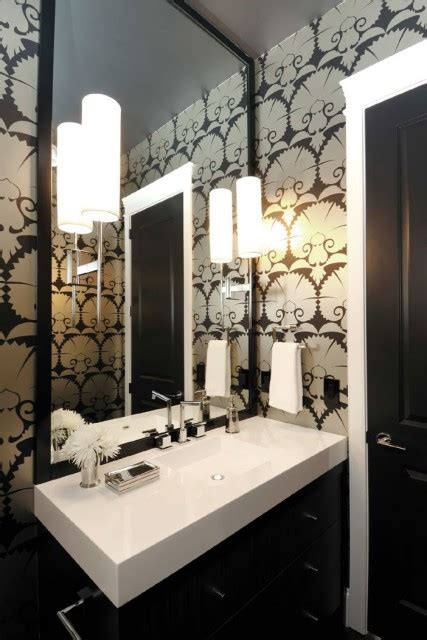 Black And White Powder Room Contemporary Bathroom