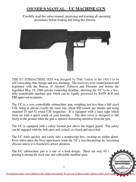 Owners Manual Of The Uc Smg Machine Guns Gun Art Submachine Gun