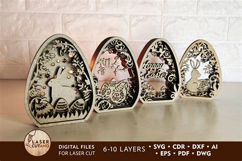 digital files 3 layers easter eggs design for laser cut svg,pdf dxf ai