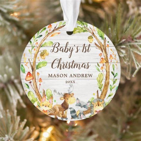 Rustic Woodland Animals Babys First Christmas Ornament