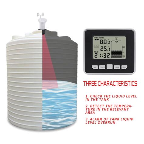 ultrasonic water tank level meter sensor w temperature display time alarm transmitter receiver