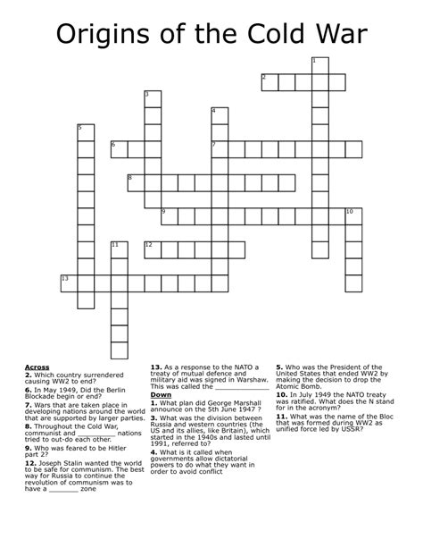 Cold War Easing Crossword Cold War Word Search