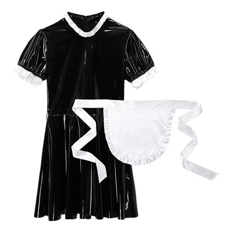 mens maid costume servant wet look bodysuit fancy dress lace headband uniform ebay