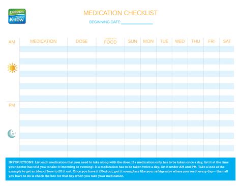 Gratis Afdrukbare medicatiechecklist Voorbeeld