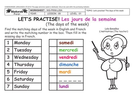 French Y34 At School The Days Of The Week Les Jours De La Semaine By